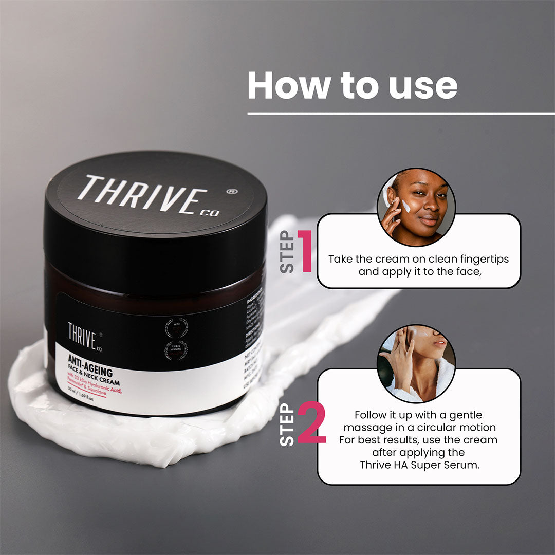 ThriveCo Anti-Ageing Face & Neck Cream with 33kDa Hyaluronic Acid, Pentavitin & Squalane