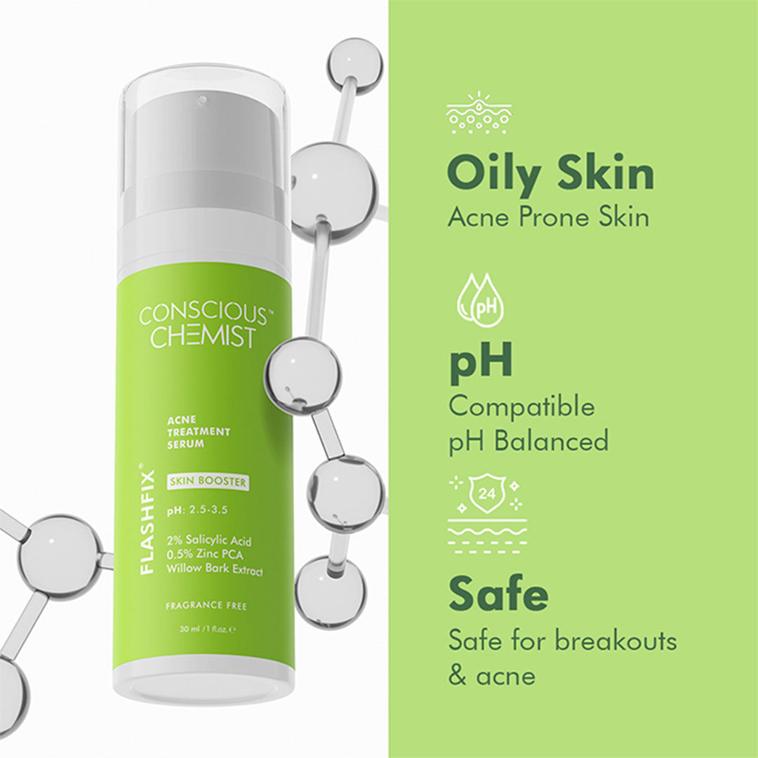 Conscious Chemist® 2% Salicylic Acid Acne Treatment Serum For Acne, Blackheads & Open Pores Reduces Excess Oil & Bumpy Texture With BHA Based Exfoliant for Acne Prone or Oily Skin