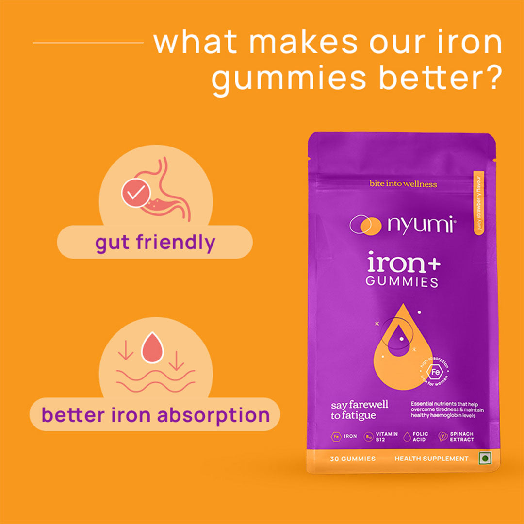 Nyumi Iron+ Gummies with Vitamin B12 & Folic Acid to Reduce Tiredness and Fight Anemia