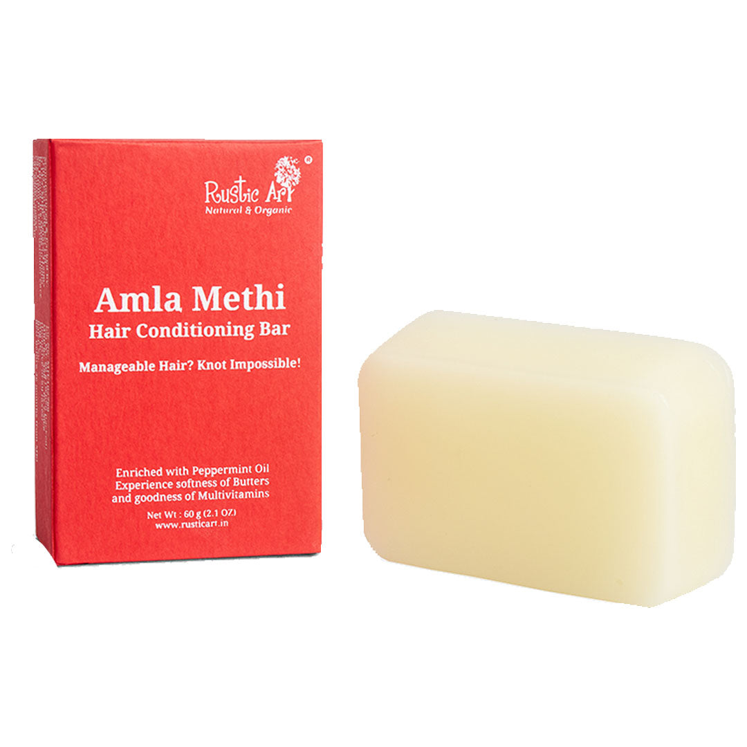 Rustic Art Organic Amla Methi Hair Conditioning Bar with Peppermint Oil