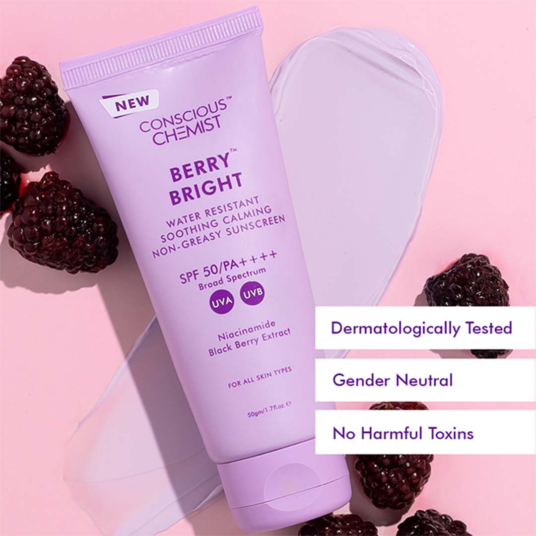 Conscious Chemist® Berry Bright Sunscreen|SPF 50 PA ++++|UVA/UVB|Radiance Boost, Non-Greasy|Niacinamide & Berry Extract