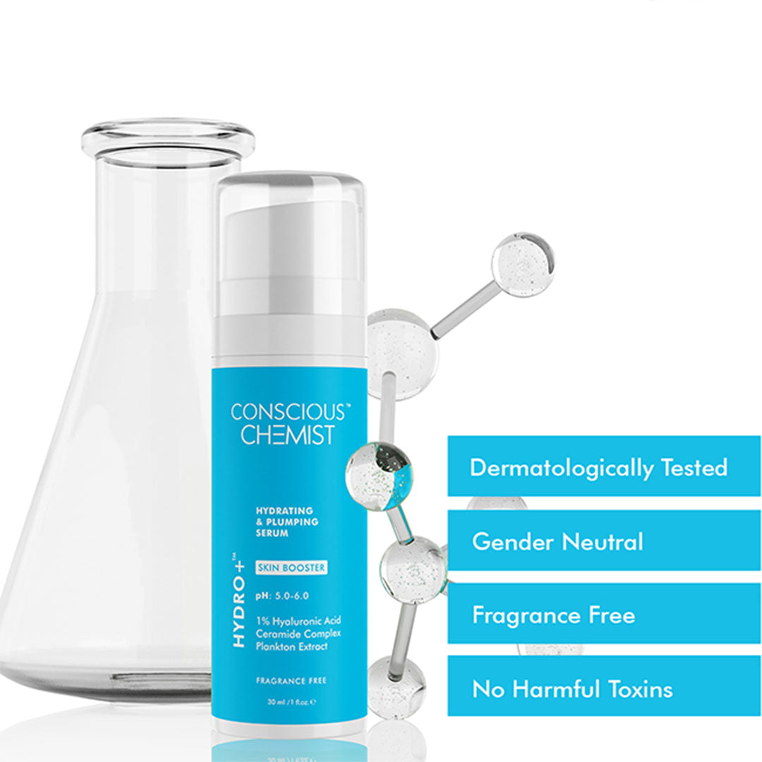Conscious Chemist®™ 1% Hyaluronic Acid Serum for Dry Skin with Ceramides & Plankton extract Treats Dull & Dehydrated Skin