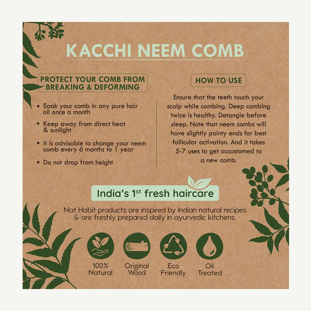 Vanity Wagon | Buy Nat Habit Kacchi Neem Wooden Comb For Voluminous Hair