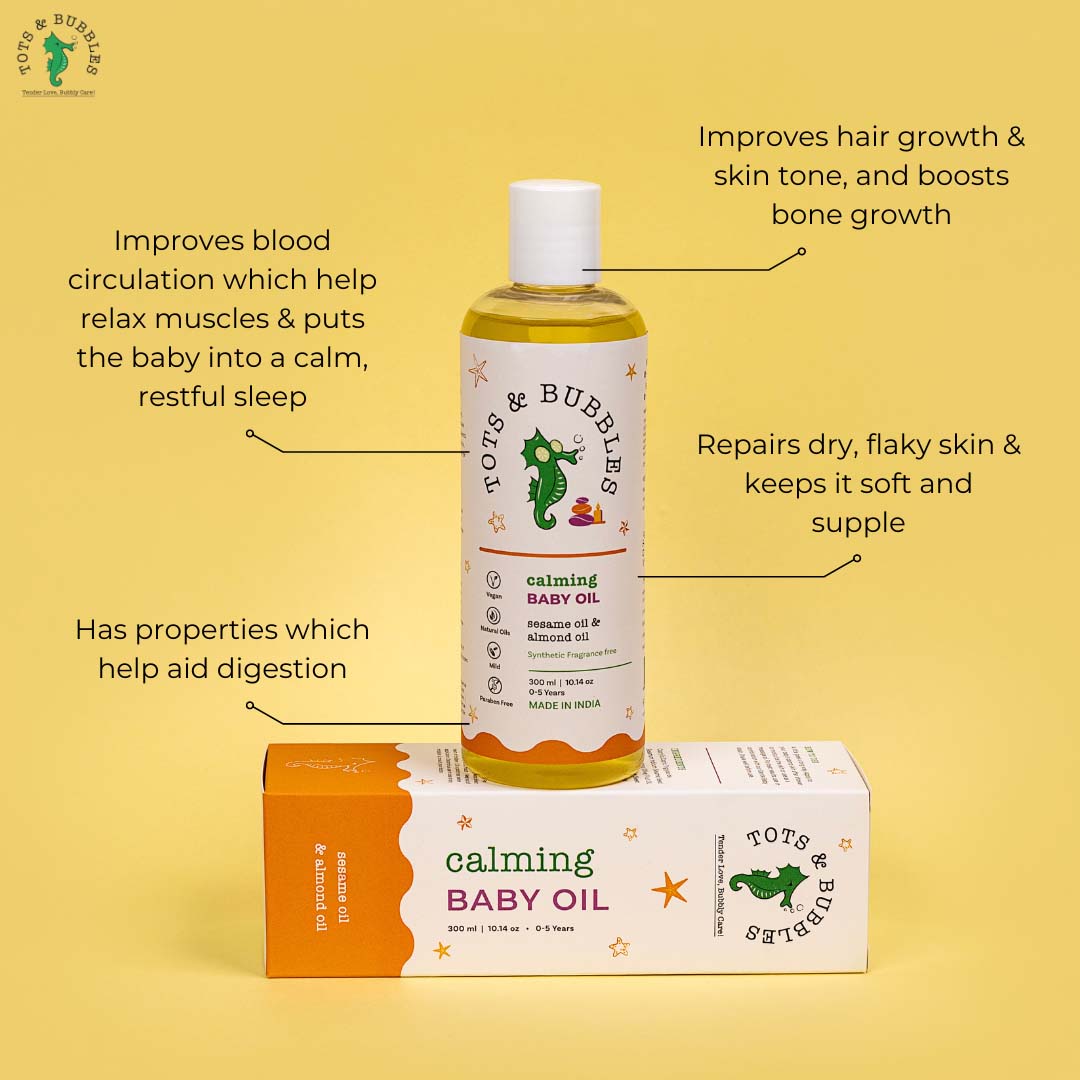 Vanity Wagon | Buy Tots & Bubbles Calming Baby Body Massage Oil with Sesame Oil & Almond Oil