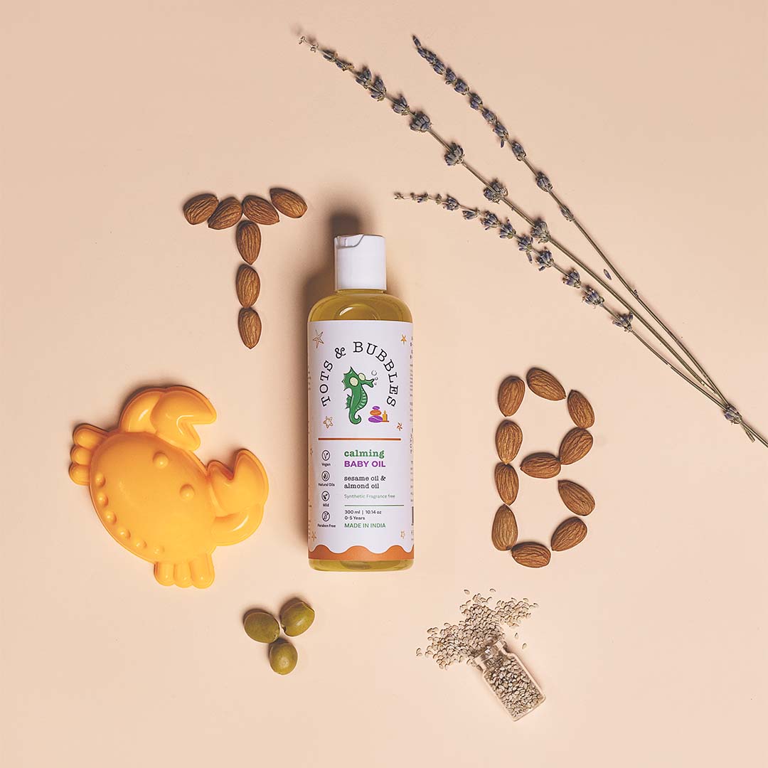 TOTS & BUBBLES Calming Baby Body Massage Oil with Sesame Oil & Almond Oil