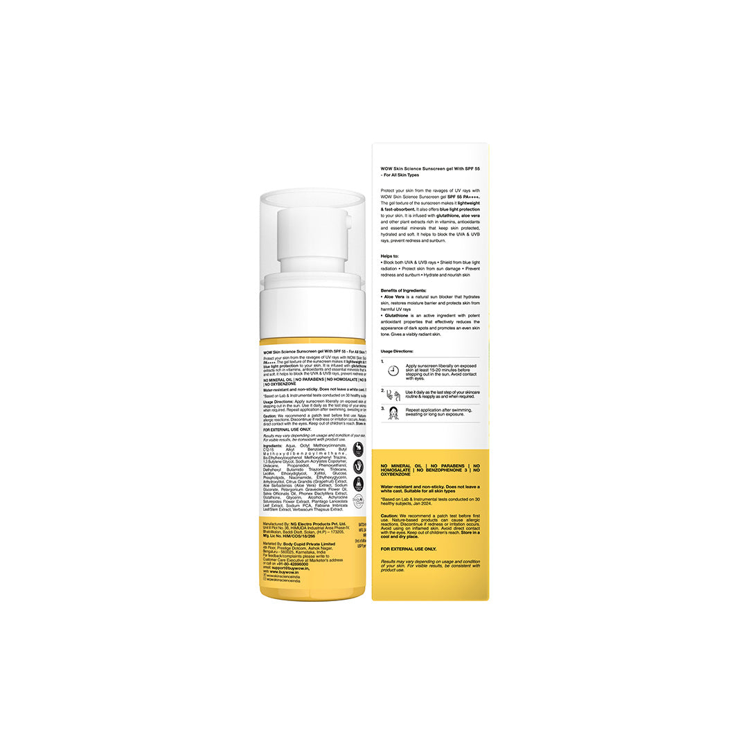 WOW Skin Science Sunscreen Gel For All Skin Types with SPF 55 PA++++