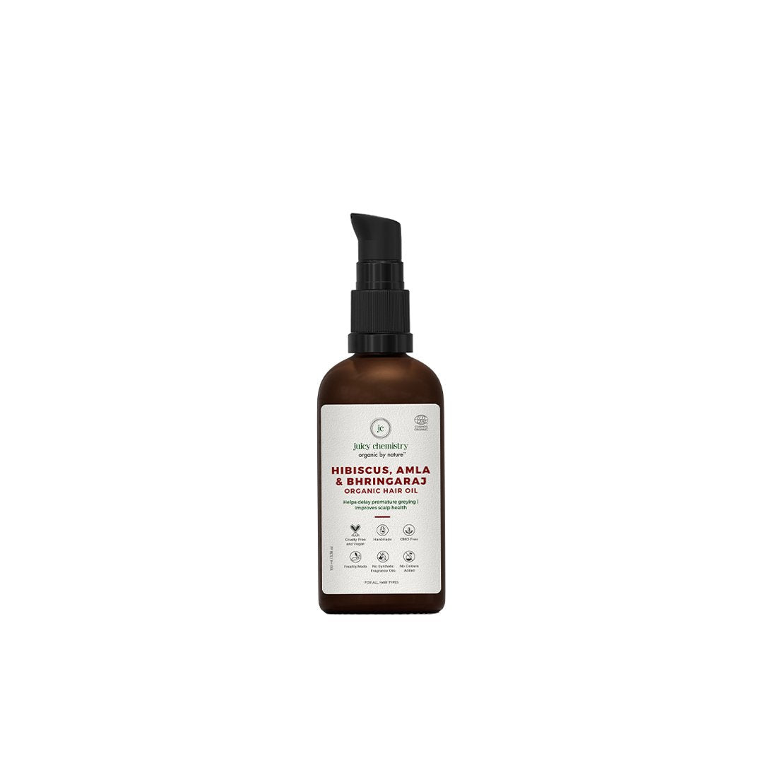 Vanity Wagon | Buy JuicyChemistry Organic Hair Oil for Pre-Matured Greying and Damaged Hair with Hibiscus, Amla & Bhringaraj
