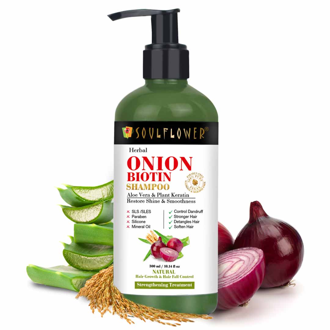 Vanity Wagon | Buy Soulflower Herbal Onion Biotin Shampoo with Aloevera & Plant Keratin