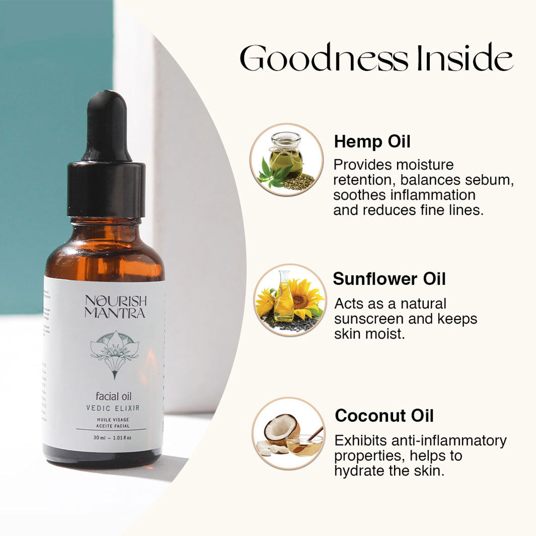 Vanity Wagon | Buy Nourish Mantra Vedic Elixir 8-in-1 Rejuvenating Facial Oil with Hemp Oil and Sweet Almond Oil
