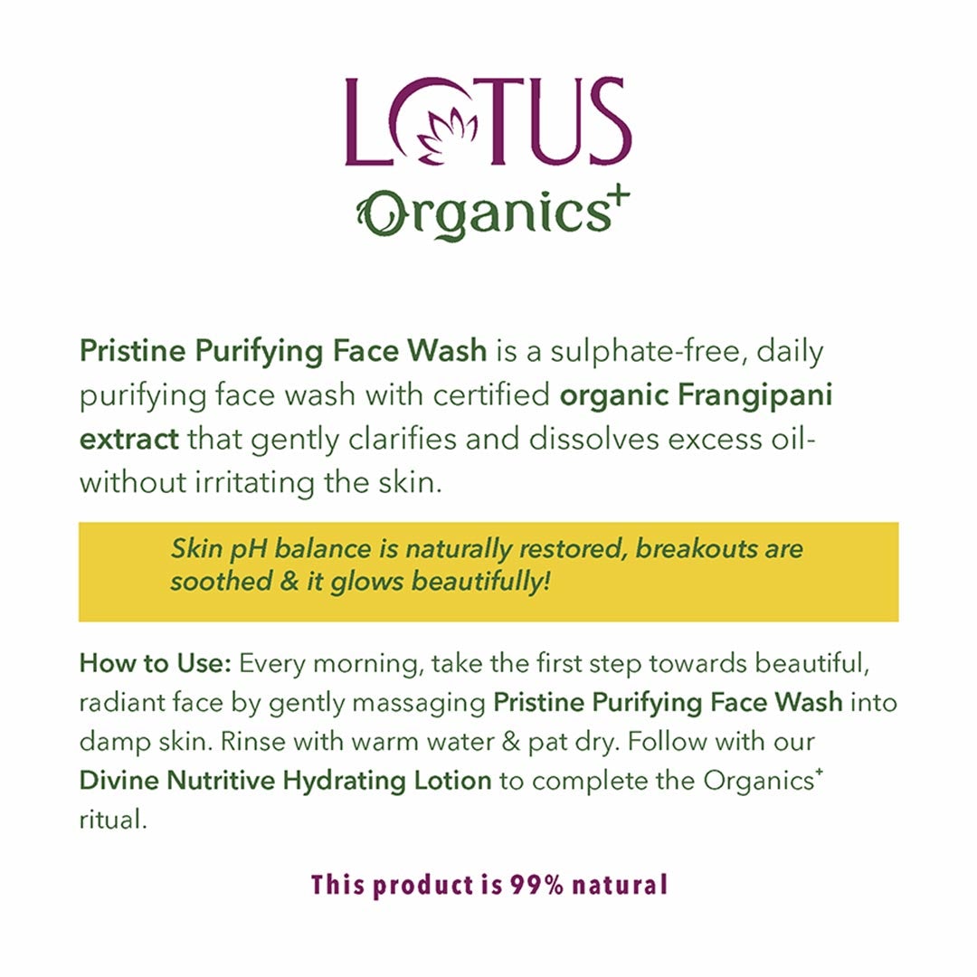 Vanity Wagon | Buy Lotus Organics+ Pristine Purifying Face Wash with Frangipani