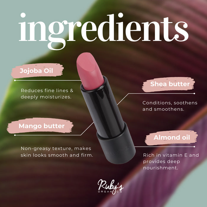Ruby's Organics Rani Lipstick, Deeply Pigmented Rani Pink Coloured
