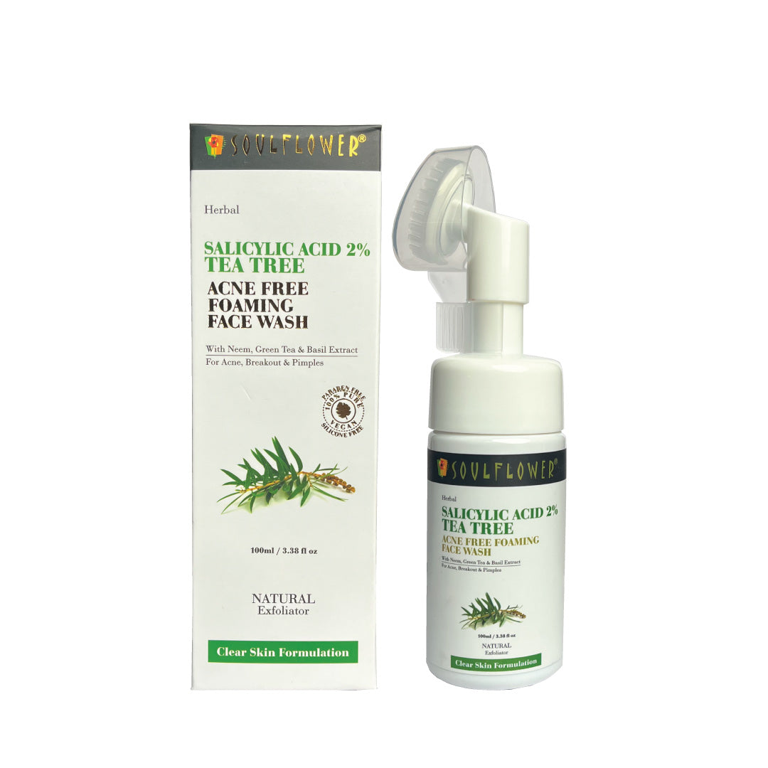 Vanity Wagon | Buy Soulflower Herbal 2% Salicylic Acid Acne Free Foaming Face Wash with Neem, Green Tea & Basil Extract