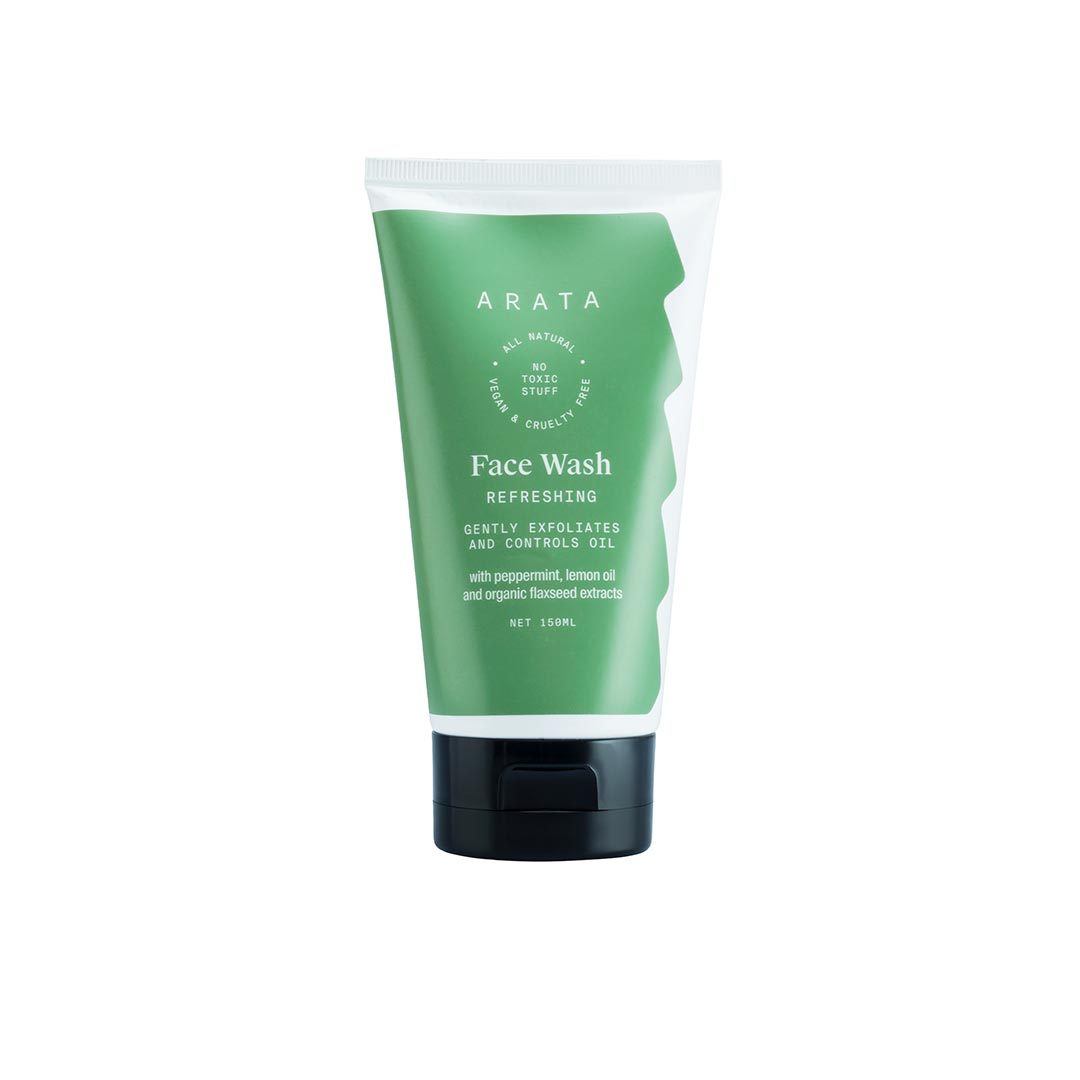 ARATA Face Wash with Peppermint, Lemon Oil & Organic Flax Seed Extracts