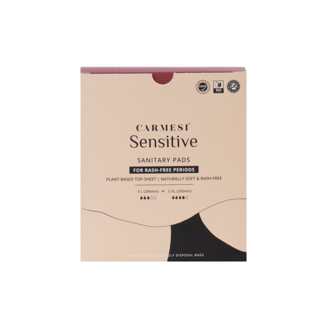 Carmesi Sensitive, Sanitary Pads for Rash-Free Periods (5 L + 5 XL)