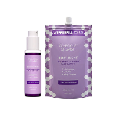 Vanity Wagon | Buy Conscious Chemist Berry Bright Soothing & Calming Face Cleanser & Refill Pack, 100 Days Pack