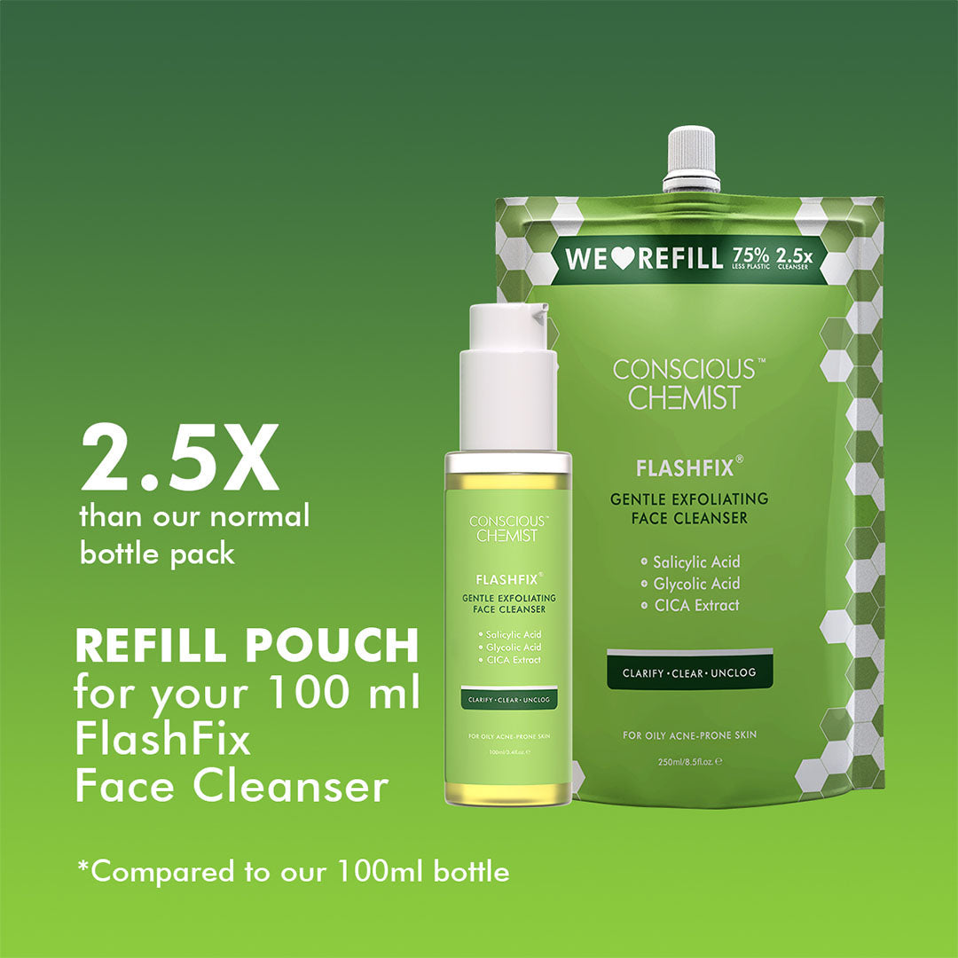 Vanity Wagon | Buy Conscious Chemist Flashfix Gentle Exfoliating Face Cleanser & Refill Pack, 100 Days Pack
