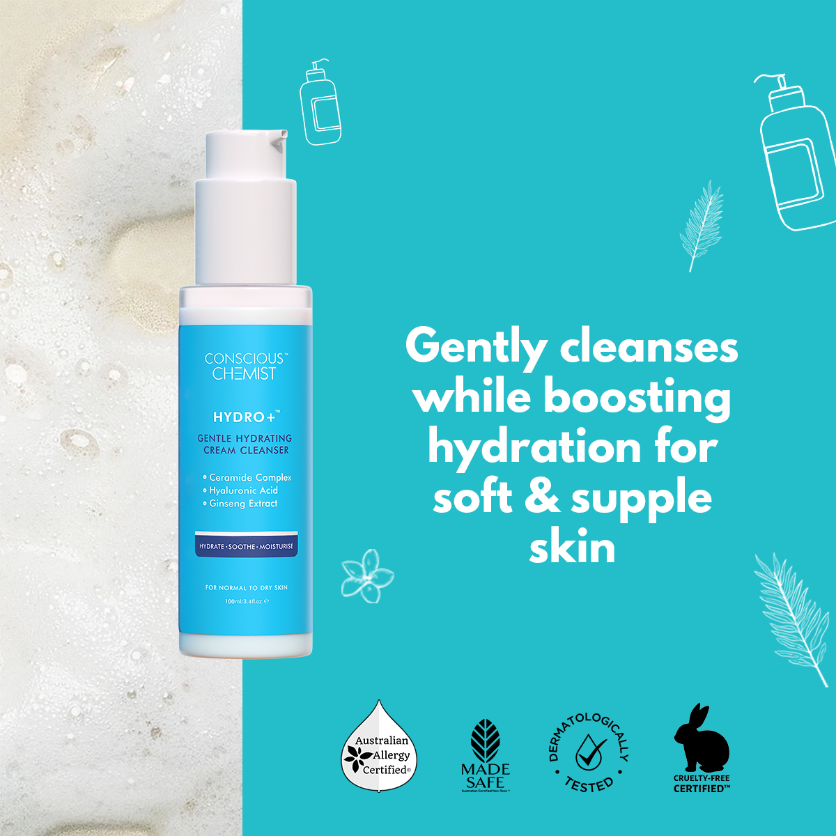 Vanity Wagon | Buy Conscious Chemist™ Gentle Hydrating Face Cleanser For Dry Skin with Hyaluronic Acid and Ceramides