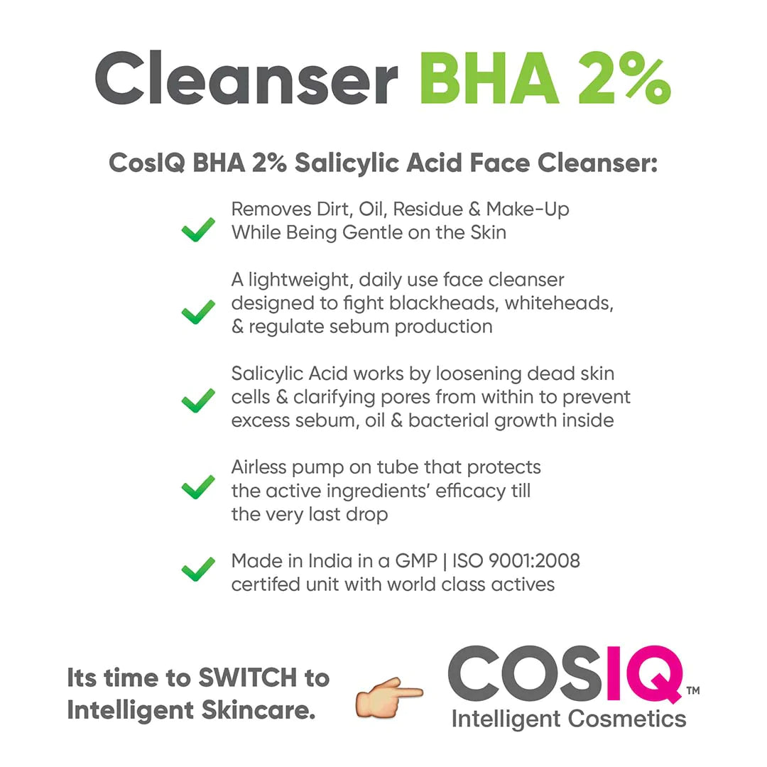 Buy CosIQ BHA 2% Face Cleanser with Encapsulated Salicylic Acid | Vanity Wagon