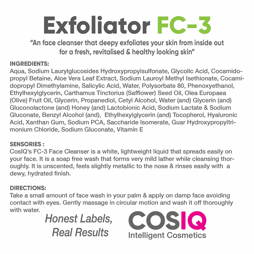 Buy CosIQ Exfoliating FC3 Face Cleanser with 10% AHA & 2% BHA | Vanity Wagon