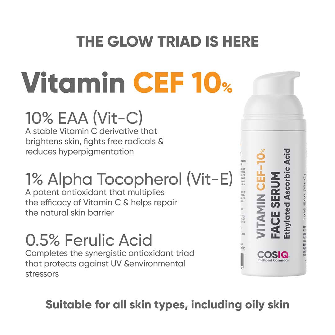 CosIQ Vitamin CEF 10% Glow Boost Face Serum with Vitamin E & Ferulic Acid