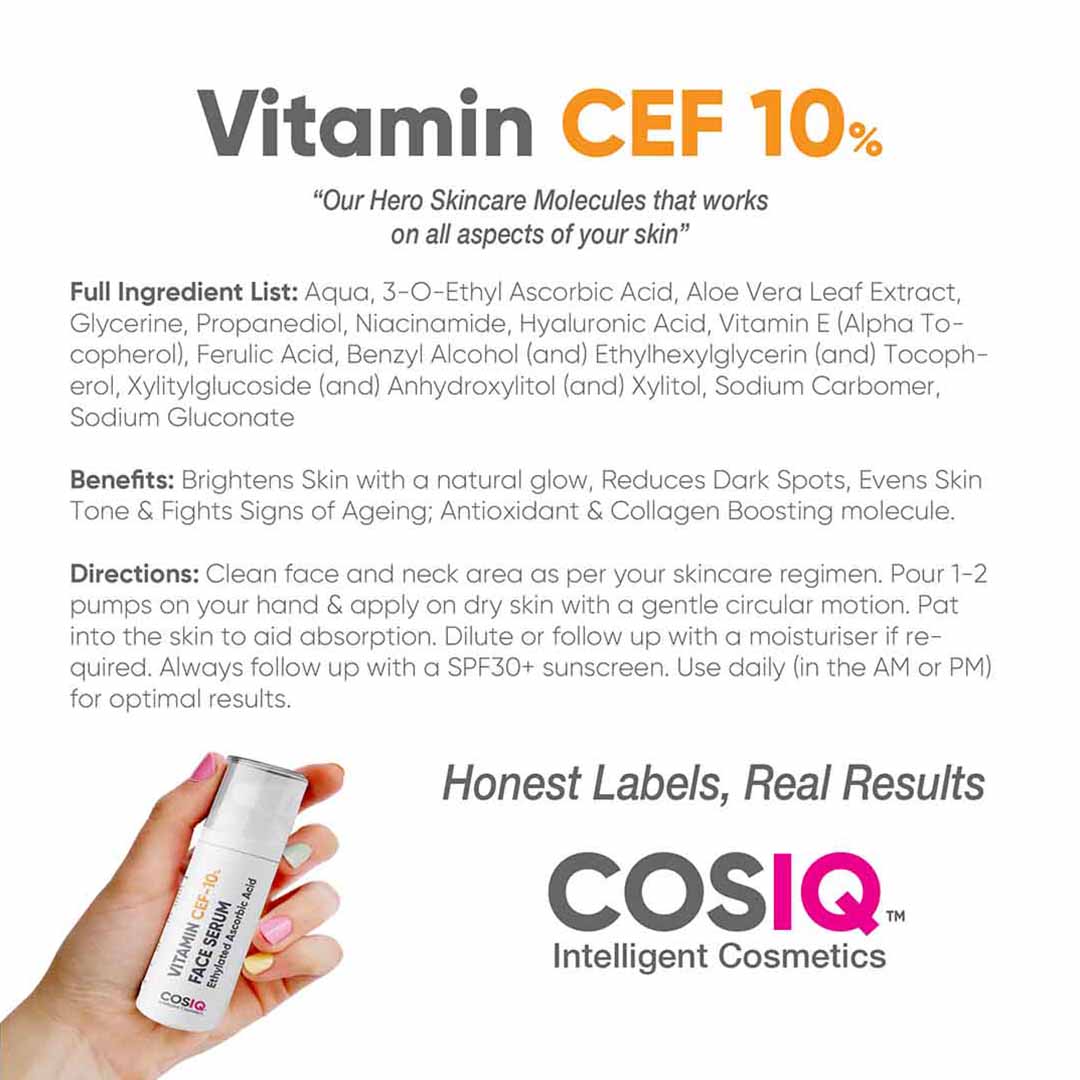 CosIQ Vitamin CEF 10% Glow Boost Face Serum with Vitamin E & Ferulic Acid