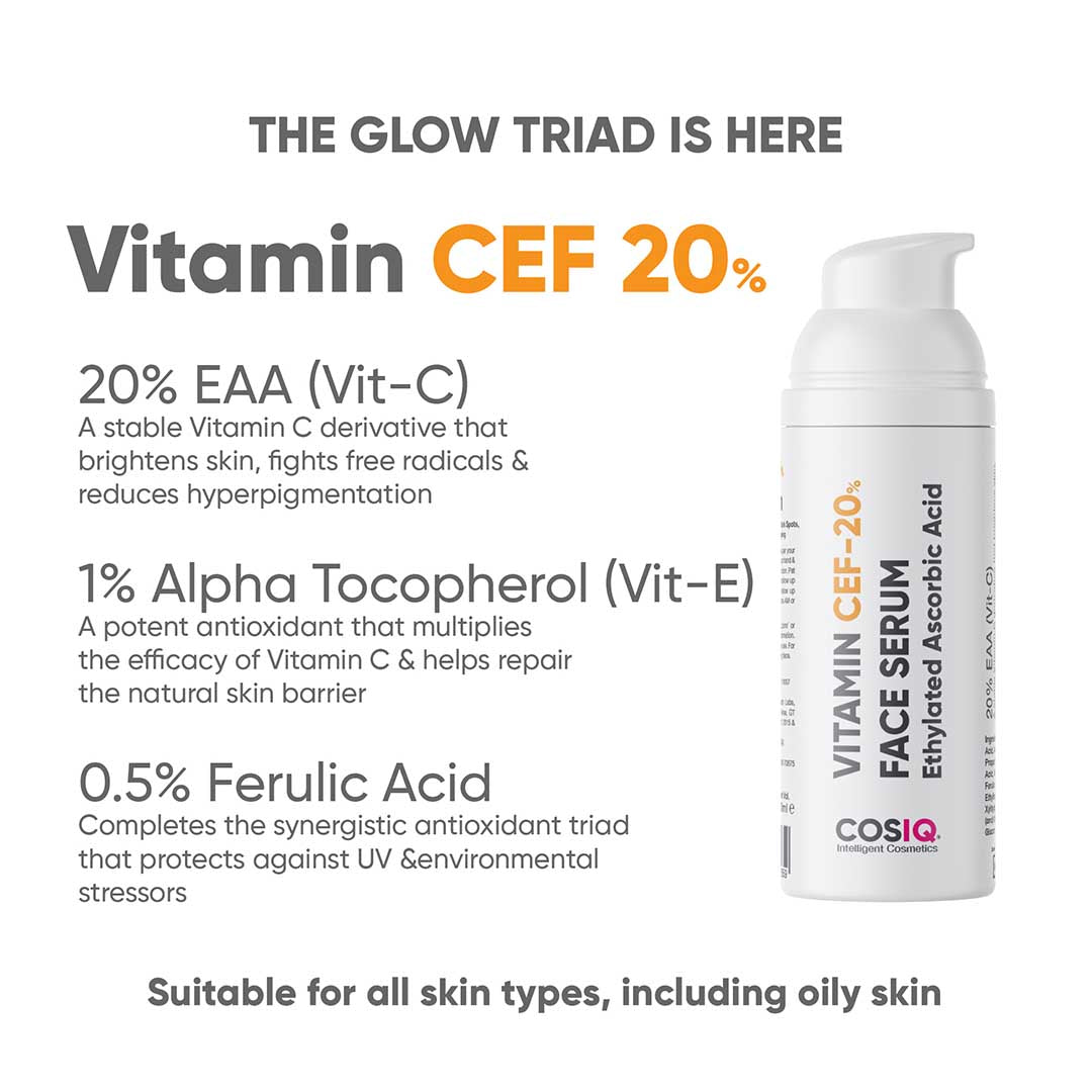 CosIQ Vitamin CEF 20% Glow Boost Face Serum with Vitamin E & Ferulic Acid