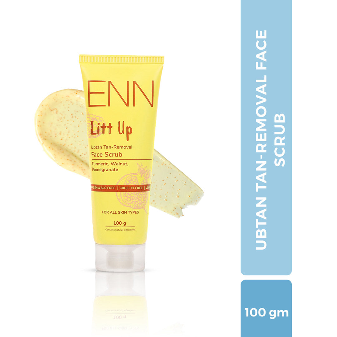 Vanity Wagon | Buy ENN Litt Up Ubtan Tan Removal Face Scrub with Turmeric, Walnut & Pomegranate