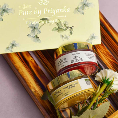 Vanity Wagon | Buy Myoho Pure By Priyanka Rose Gel Scrub & Sandalwood & 4-Clay Detox Mask Duo Gift Set