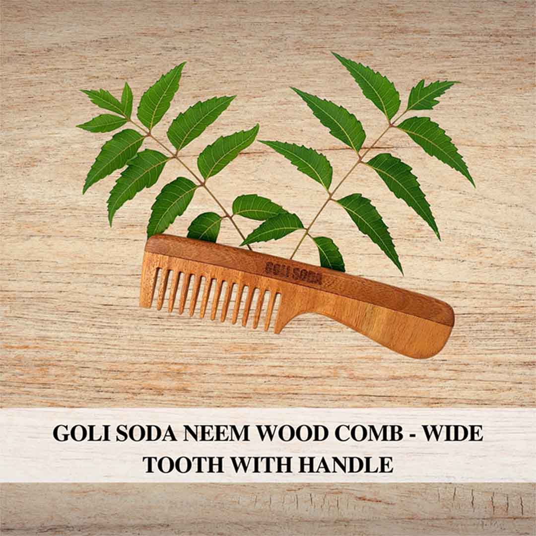 Vanity Wagon | Buy Goli Soda Neem Wood Comb Wide Tooth with Handle
