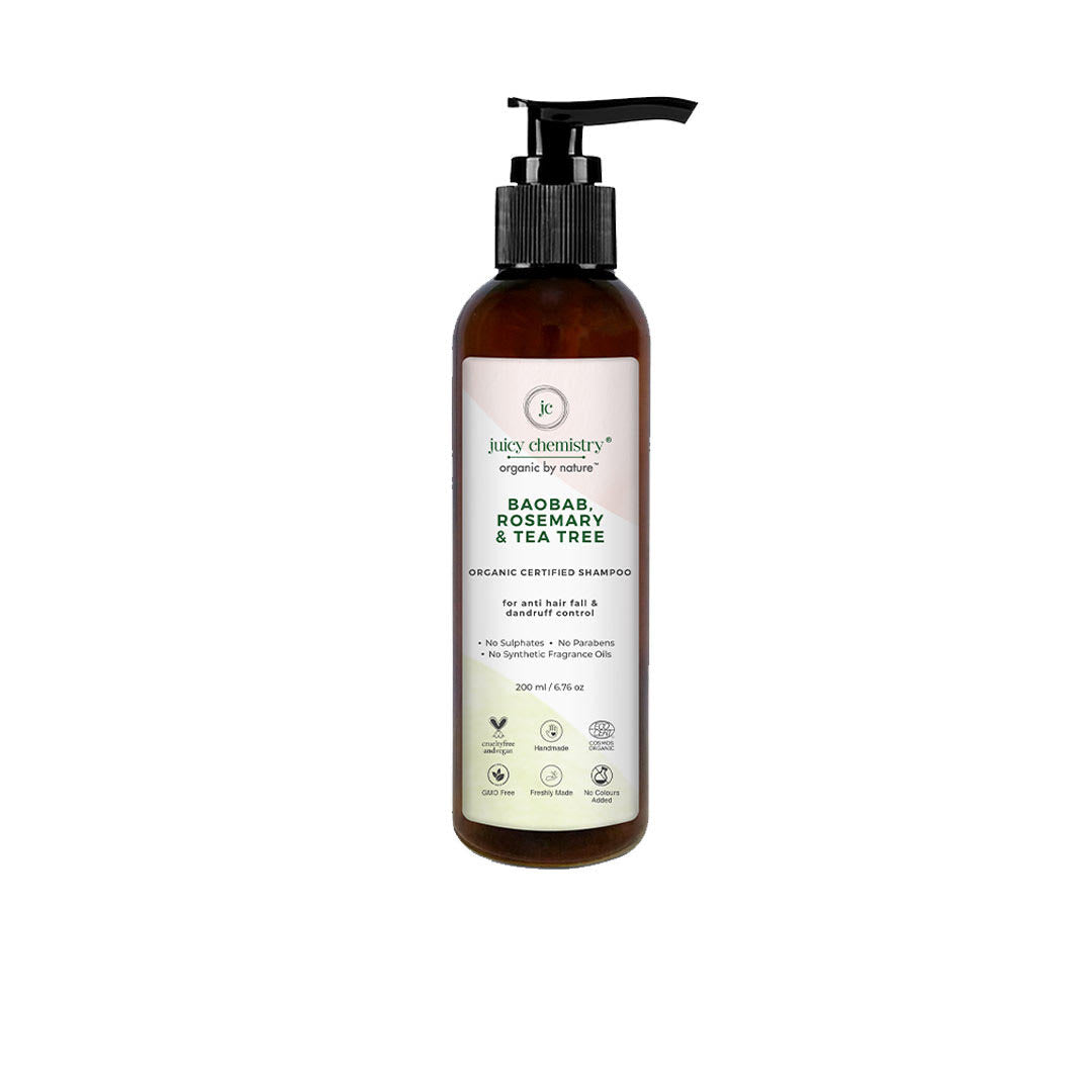Juicy Chemistry Organic Shampoo for Anti Hair Fall and Dandruff Control with Baobab, Rosemary and Tea Tree