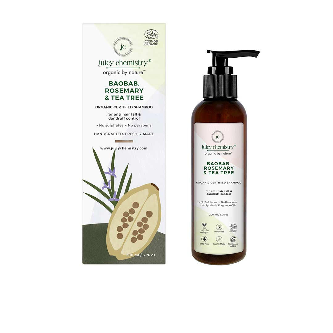 Juicy Chemistry Organic Shampoo for Anti Hair Fall and Dandruff Control with Baobab, Rosemary and Tea Tree