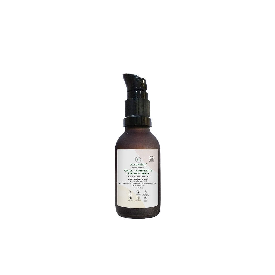 Juicy Chemistry Organic Hair Oil for Hair Growth and Hair Fall Control with Chilli, Horsetail and Black Seed