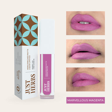 Vanity Wagon | Buy Just Herbs Ayurvedic Creamy Matte Long Lasting Liquid Lipstick, Marvellous Magenta