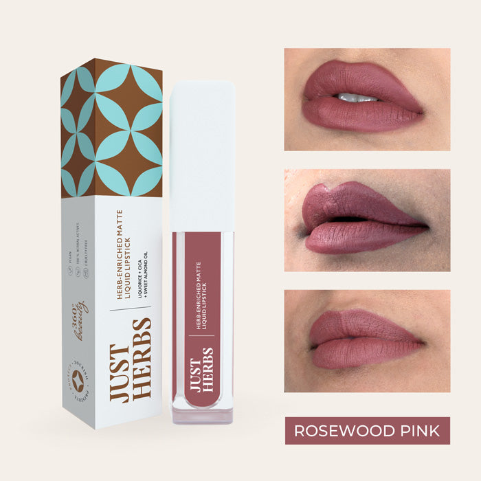 Vanity Wagon | Buy Just Herbs Ayurvedic Creamy Matte Long Lasting Liquid Lipstick, Rosewood pink