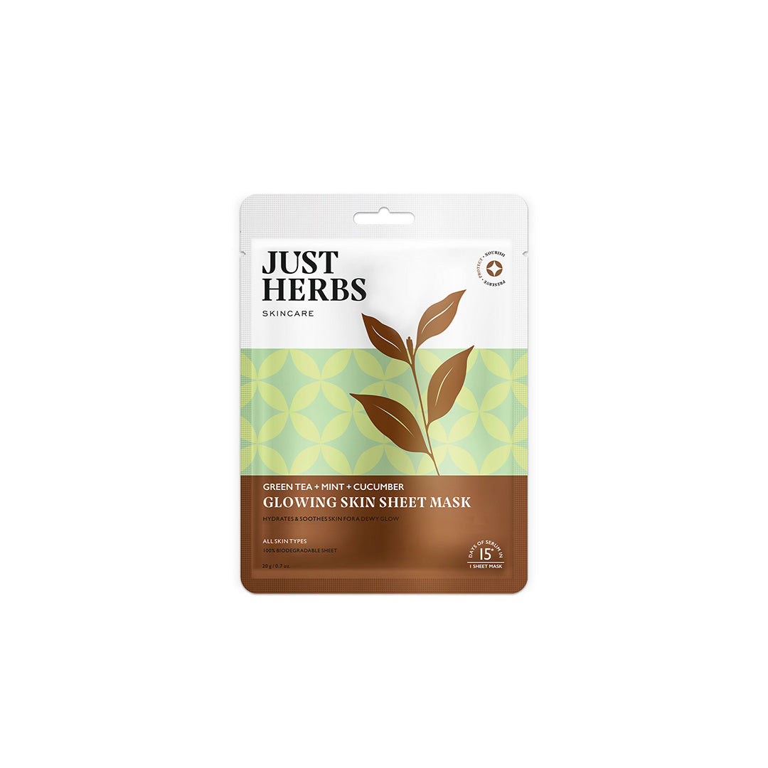 Vanity Wagon | Buy Just Herbs Skin Brightening Sheet Mask with Green Tea, Mint & Cucumber