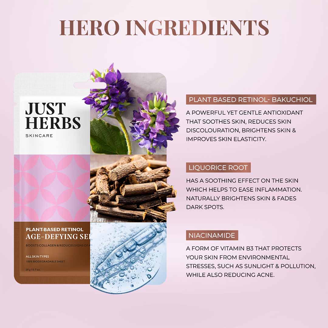 Vanity Wagon | Buy Just Herbs Skin Brightening Sheet Mask with Plant Based Retinol
