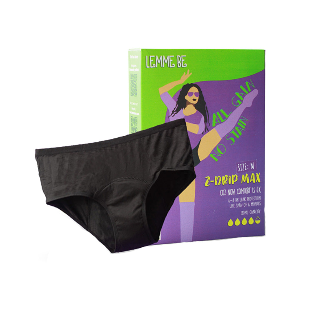 Vanity Wagon | Buy Lemme Be 100% Breathable TPU Bamboo Fiber Z Drip Max Period Panties for Women, Black