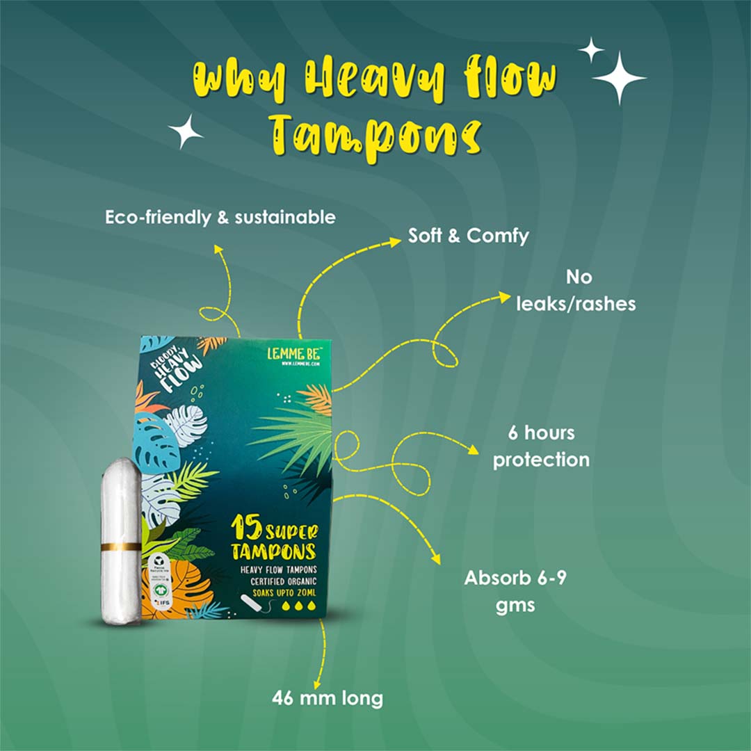Vanity Wagon | Buy Lemme Be 100% Cotton Certified Biodegradable Heavy Flow Tampons