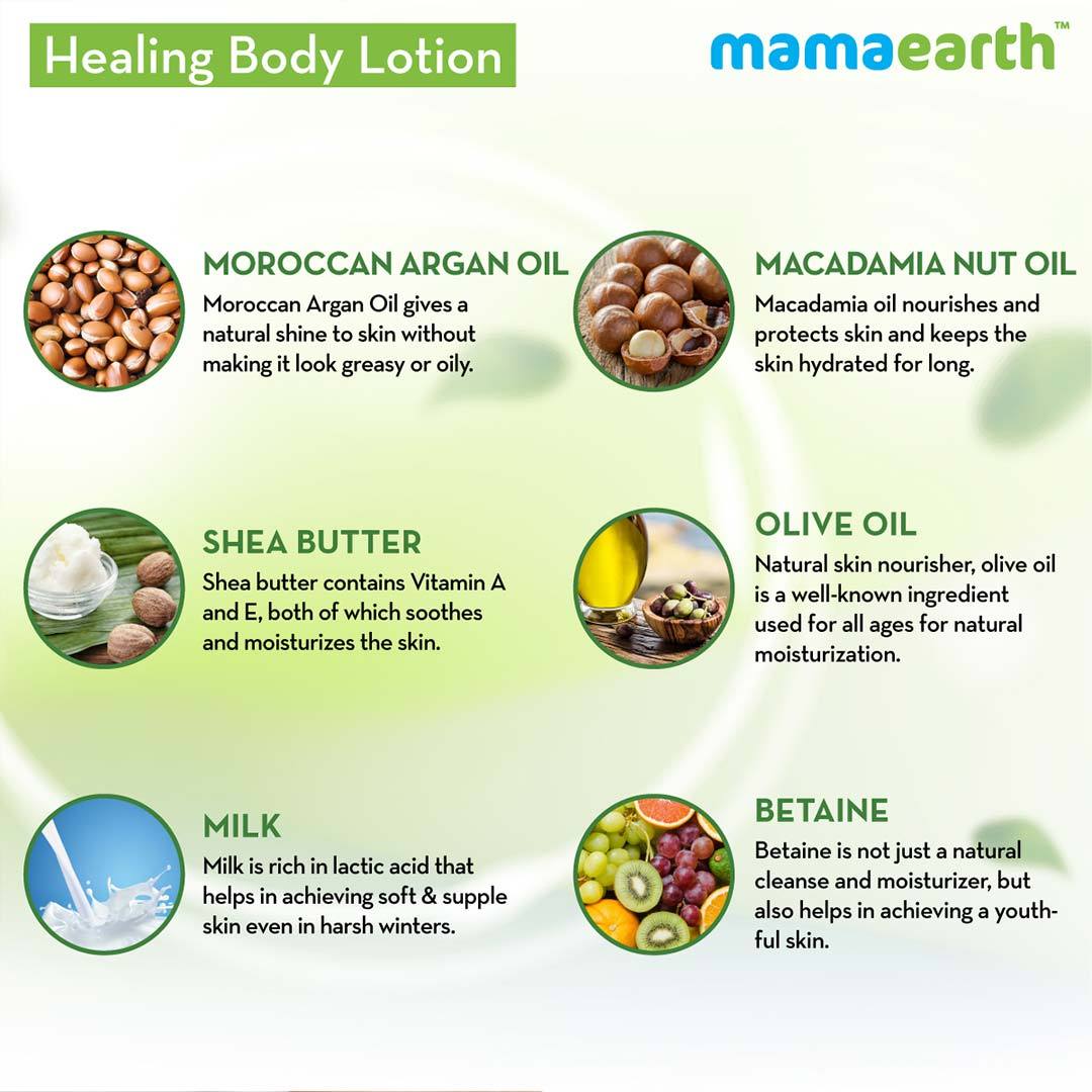 Mamaearth Healing Body Lotion for Dry Skin with Moroccan Argan and Macadamia Nut Oil -4