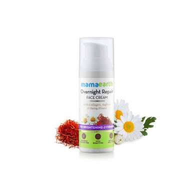 Mamaearth Overnight Repair Face Cream for Brightening and Firming with Collagen, Saffron and Daisy Flower
