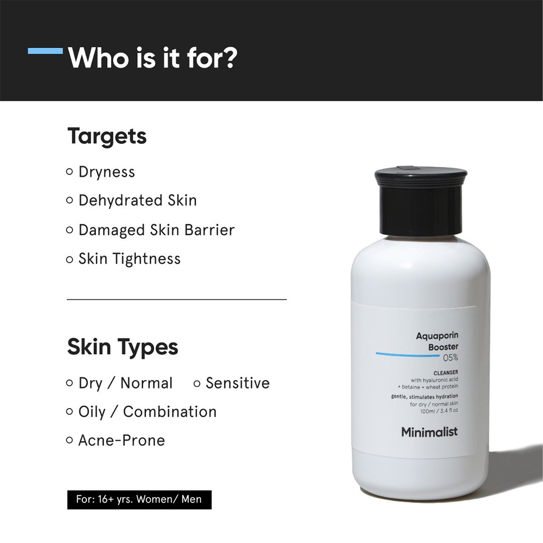 Vanity Wagon | Buy Minimalist 5% Aquaporin Booster Cleanser with HA, Betaine & Wheat Protein