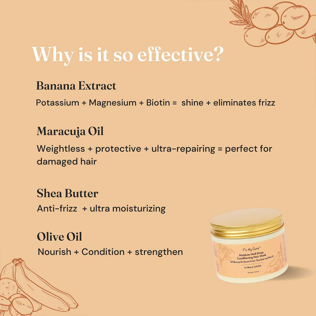 Fix My Curls Moisture Melt Deep Conditioning Hair Mask With Maracuja Oil, Banana Extract and Shea Butter