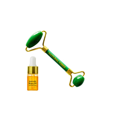 Vanity Wagon | Buy Natural Vibes Jade Roller & Massager for Face, Neck and Under eye with FREE Gold Beauty Elixir Oil 