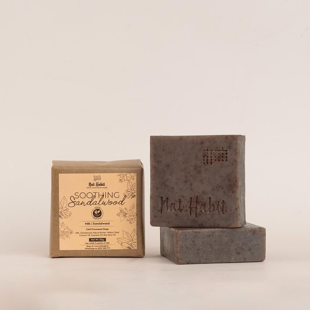 Vanity Wagon | Buy Nat Habit Soothing Sandalwood Cold Processed Soap with Milk, Kokum Butter & Coconut Oil, Pack Of 2