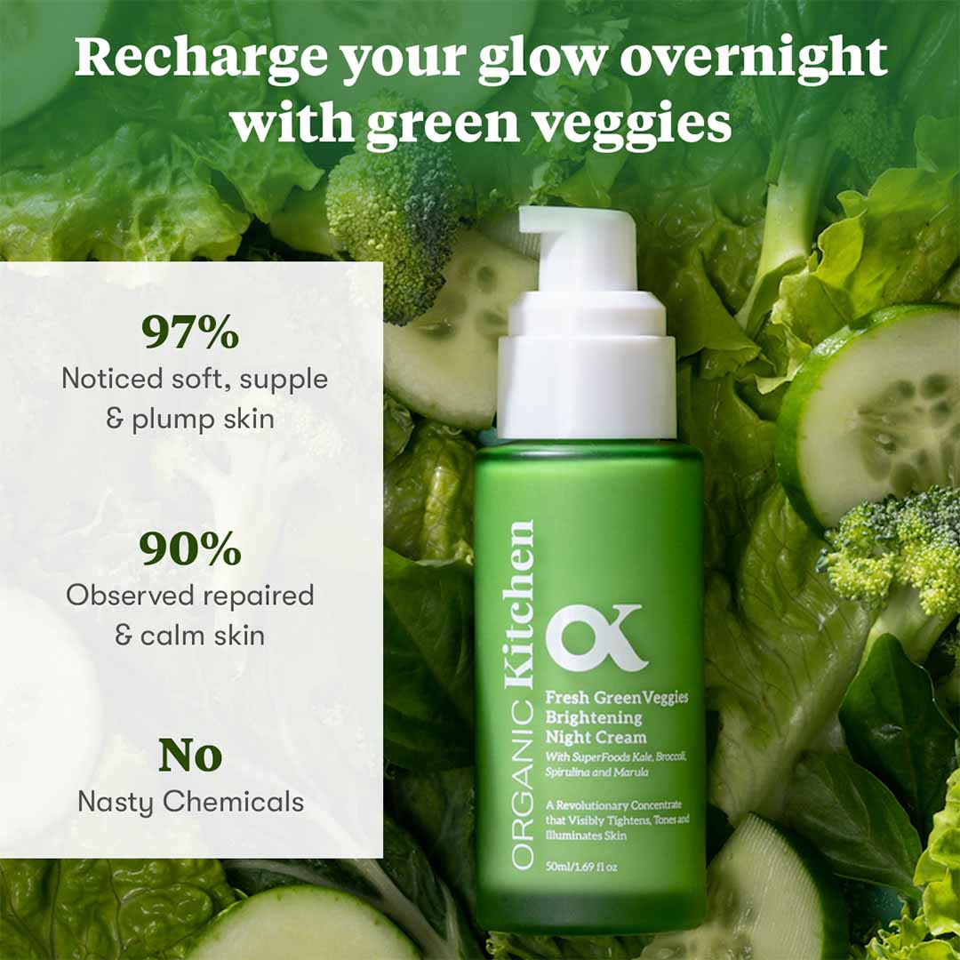 Organic Kitchen Fresh Green Veggies Brightening Night Cream with Kale, Broccoli & Spirulina