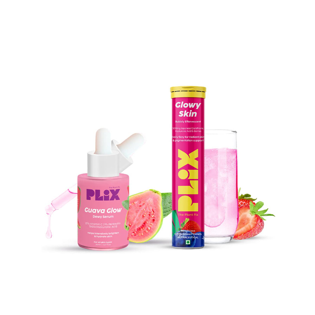 Vanity Wagon | Buy Plix Glutathione Skin Glow 15 Effervescent Tablets & Guava Face Serum Combo For Clear Skin, Pigmentation & Dark Spots