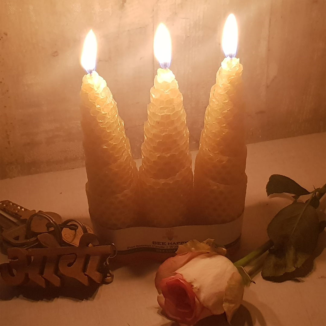 Vanity Wagon | Buy Pratha BEE Happy Pure Beeswax Hand-Rolled Tree Candle