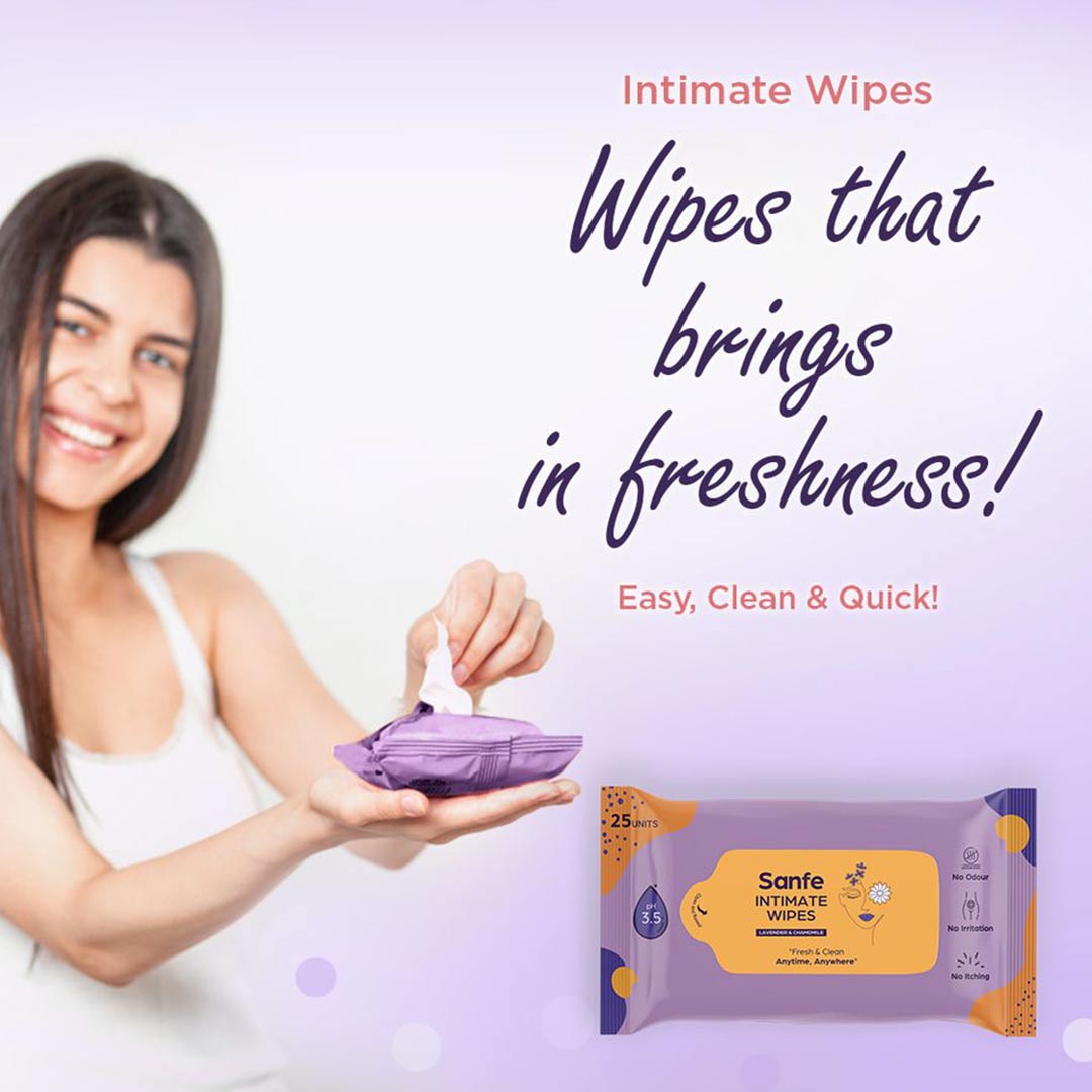 Vanity Wagon | Buy Sanfe Intimate Wipes with Lavender & Chamomile, Pack of 25
