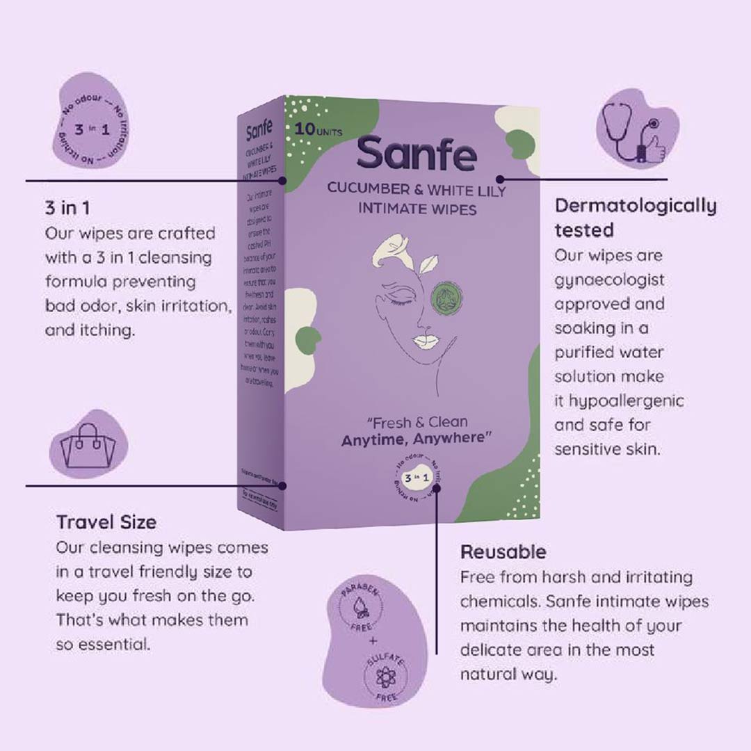 Vanity Wagon | Buy Sanfe Natural Intimate Wipes with Cucumber & White Lily