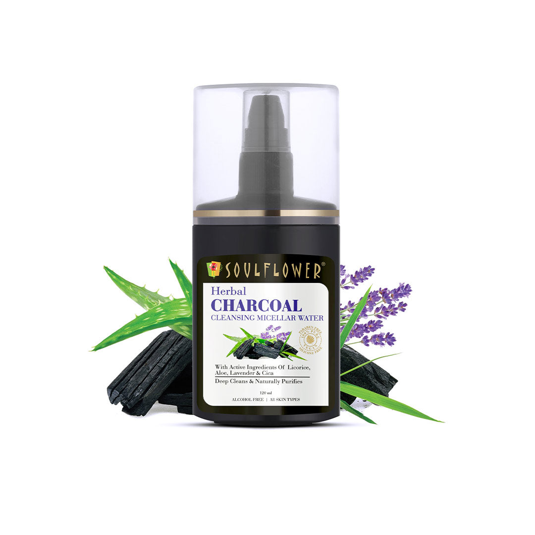 Vanity Wagon | Buy Soulflower Herbal Charcoal Micellar Water Soap Free Acne Face Cleanser